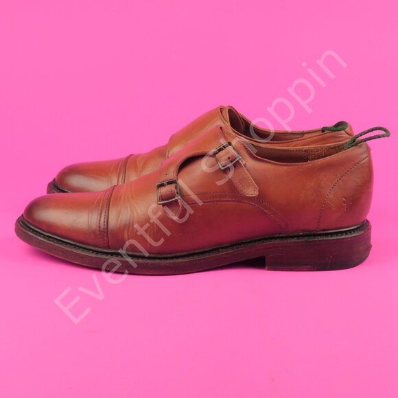 Frye Shoes Mens 9.5 D Brown Dress Burnished Cap Toe Double Monk Strap Oxfords - Picture 5 of 15